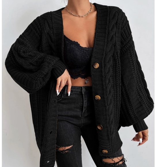 Cozy Solid Chunky cable Knit Button down Oversized Cardigan - Picture 1 of 8